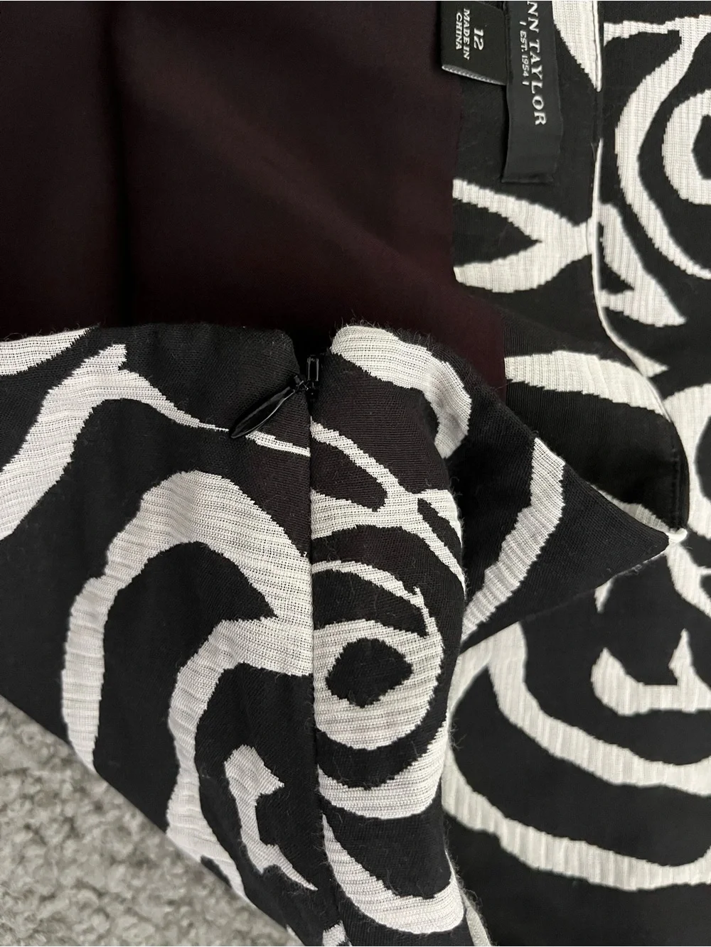 Ann Taylor Black and White Rose-Print Skirt